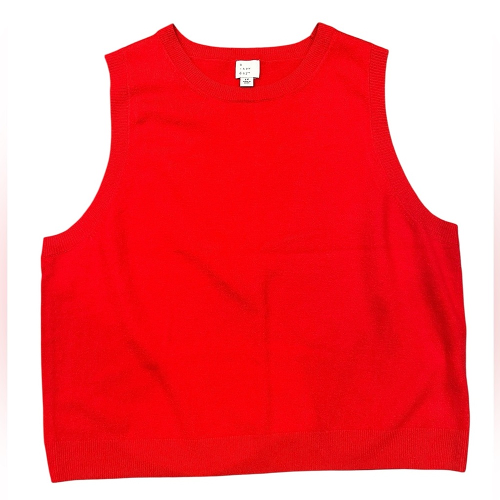 051-NWT. A. New Day Crew Neck,  Red Knit Top Size: 1X and 3X